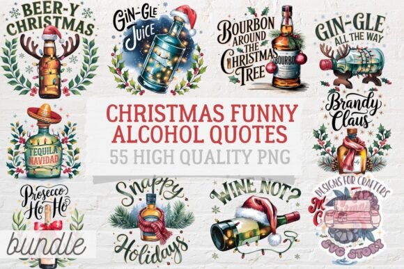 Christmas Alcohol Funny Bundle 55 PNG Review for Illustrations