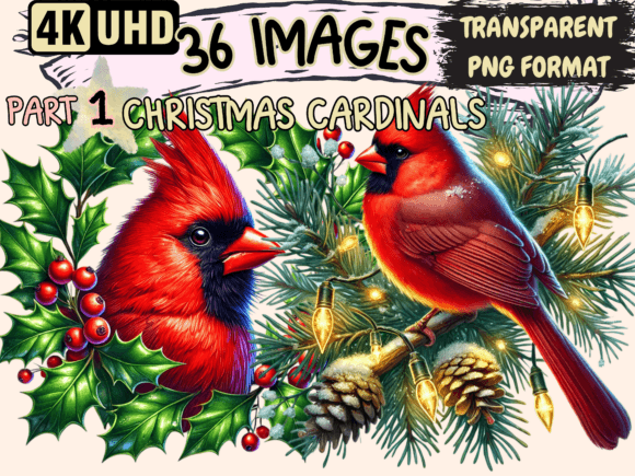 Christmas Cardinals Clipart P1 Review for Handmade Illustrations