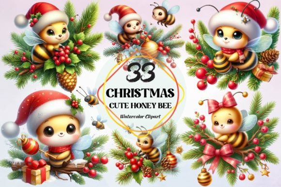 Christmas Cute Honey Bee Clipart and Freebies