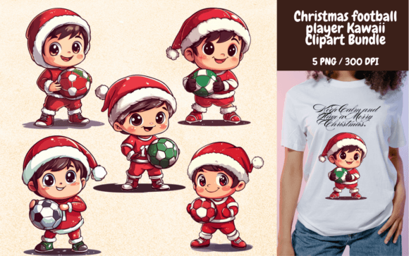 Christmas Football Player Kawaii Clipart for Illustrations