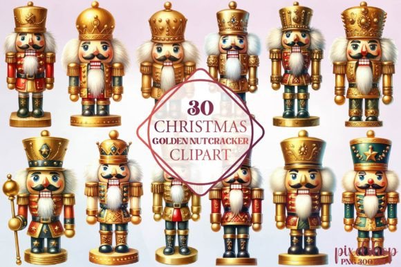 Christmas Golden Nutcracker Clipart and Illustrations
