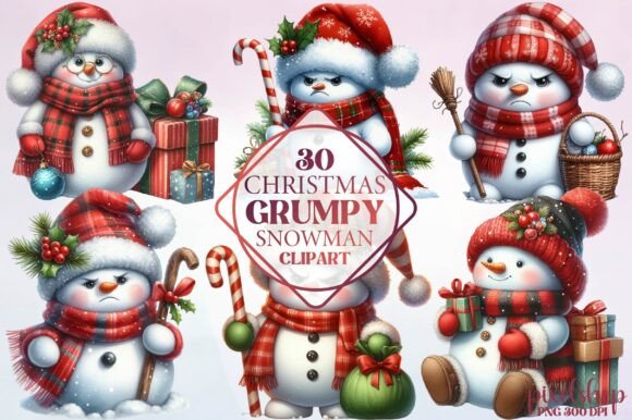 Christmas Grumpy Snowman Clipart Illustrations Review
