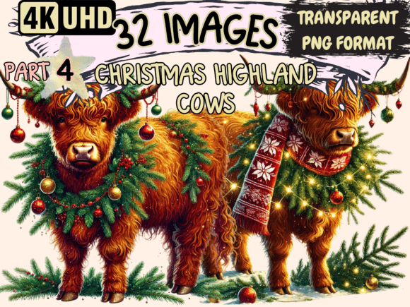 Christmas Highland Cows Clipart P4