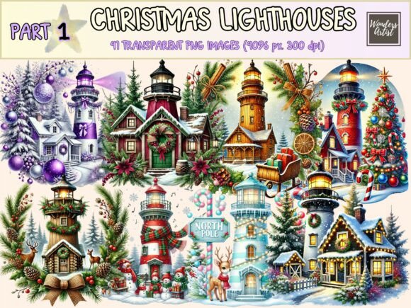 Christmas Lighthouses Clipart P1 Illustrations Review