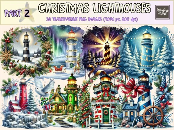 Christmas Lighthouses Clipart P2 Illustrations Review