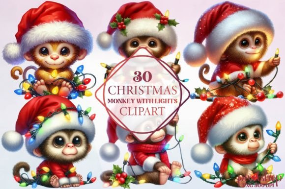 Christmas Monkey with Lights Clipart Review
