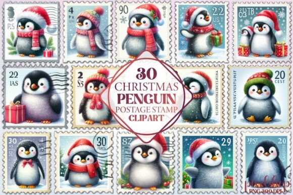 Christmas Penguin Postage Stamp Clipart Review