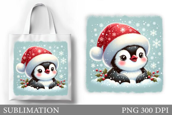 Christmas Penguin Tote Bag Sublimation for Illustrations