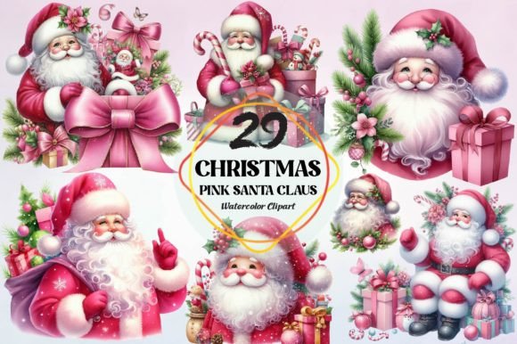 Christmas Pink Santa Claus Clipart for Illustrations