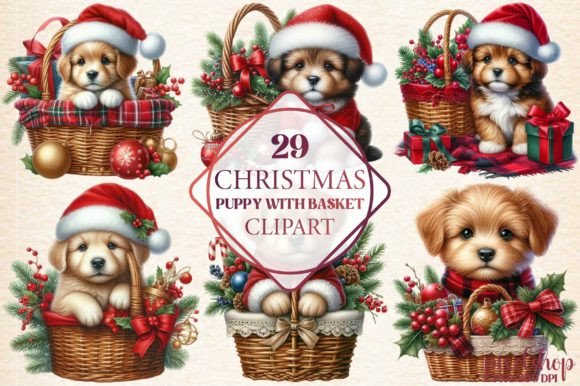Christmas Puppy with Basket Clipart Review
