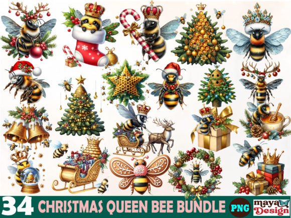 Christmas Queen Bee Clipart Bundle for Illustrations