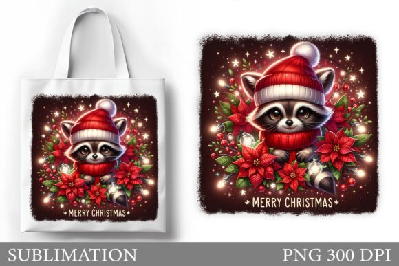 Christmas Raccoon Tote Bag Sublimation for Illustrations