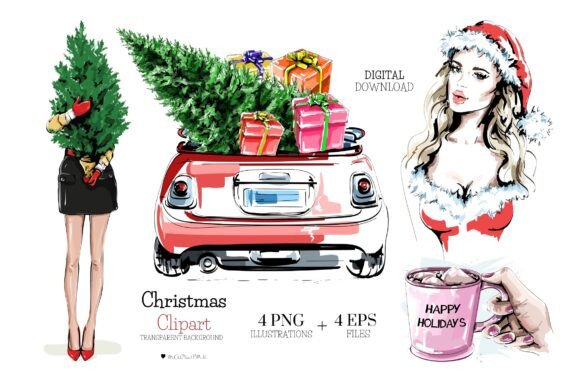 Christmas Set with Christmas Tree, Santa Illustrations Review