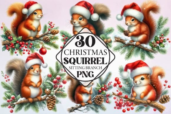 Christmas Squirrel Sitting Branch Illustrations Review