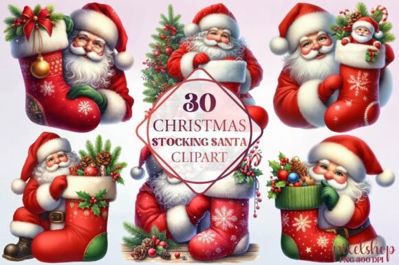 Christmas Stocking Santa Clipart for Illustrations