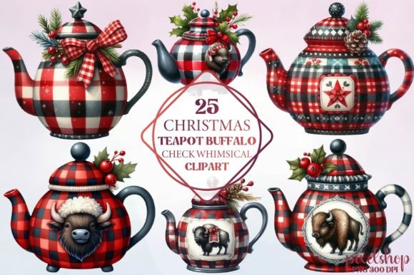 Christmas Teapot Buffalo Check Whimsical Illustrations Review
