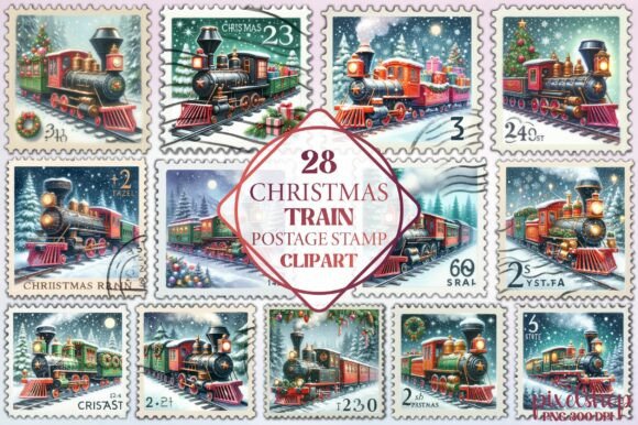 Christmas Train Postage Stamp Clipart Review