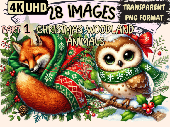 Christmas Woodland Animals Clipart P1: Illustrations for Branding