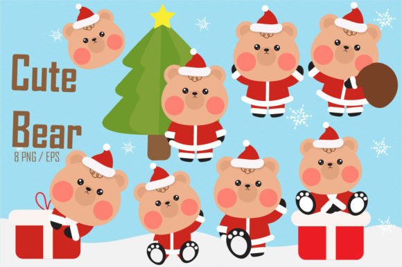 Cute Christmas Teddy Bear with Santa Hat Illustrations Review
