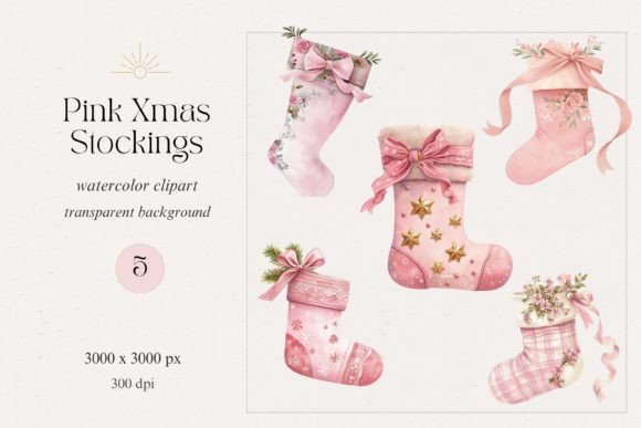 Pink Christmas Coquette Stocking Clipart