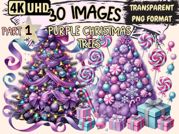 Purple Christmas Trees Clipart P1: A Review for Modern Illustrations