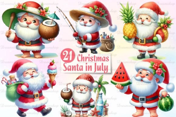 Santa Claus Christmas in July Bundle: Illustrations for Seasonal Branding