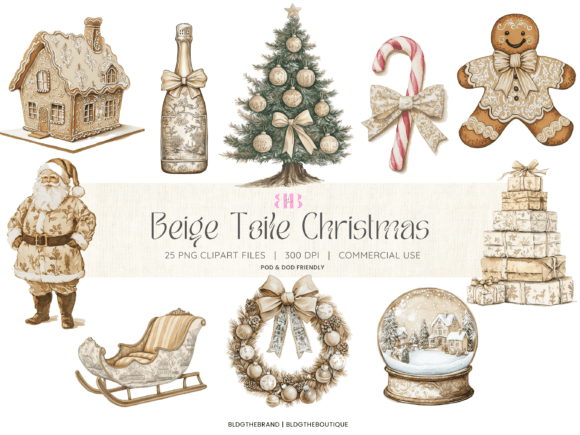 Soft Beige Toile Christmas PNG Clipart Review