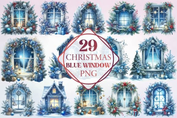 Watercolor Christmas Blue Window Clipart: Editorial Review for Blog Designers