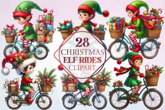 Watercolor Christmas Elf Rides Clipart for Illustrations