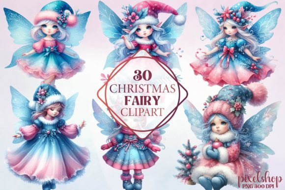 Watercolor Christmas Fairy Clipart for Illustrations