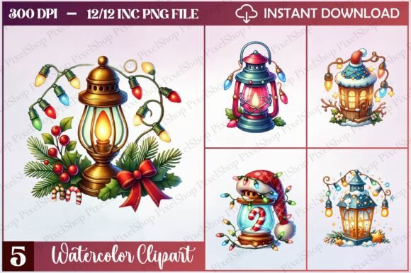 Watercolor Christmas Light Clipart