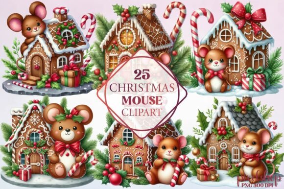 Watercolor Christmas Mouse Clipart