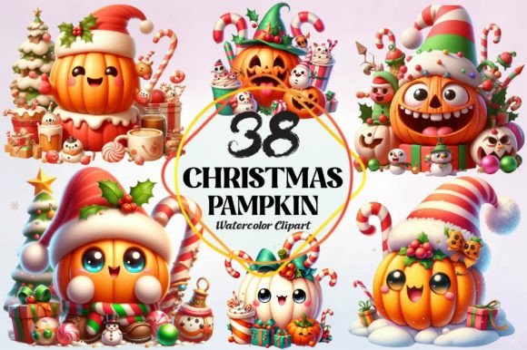 Watercolor Christmas Pampkin Clipart & Freebies