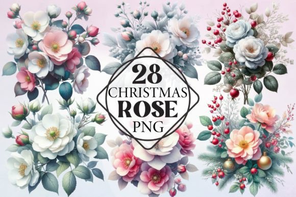 Watercolor Christmas Rose Clipart