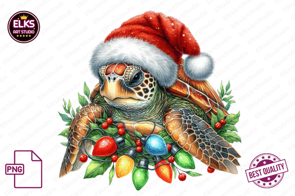 Watercolor Christmas Turtle Clipart for Seasonal Illustrations