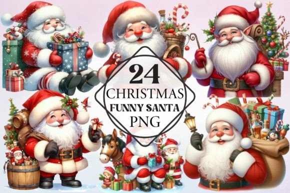 Watercolor Funny Christmas Santa Clipart for Freebies